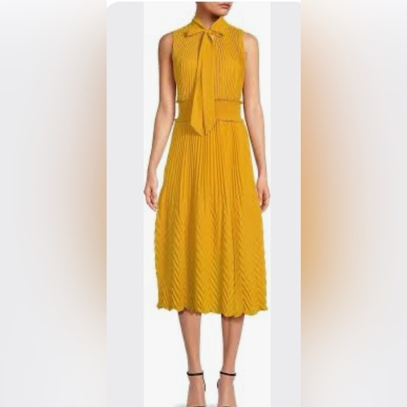 nannette Lepore Dresses & Skirts - Nanette Lepore NWT Yellow Pleated Chevron Midi Dress Size 2